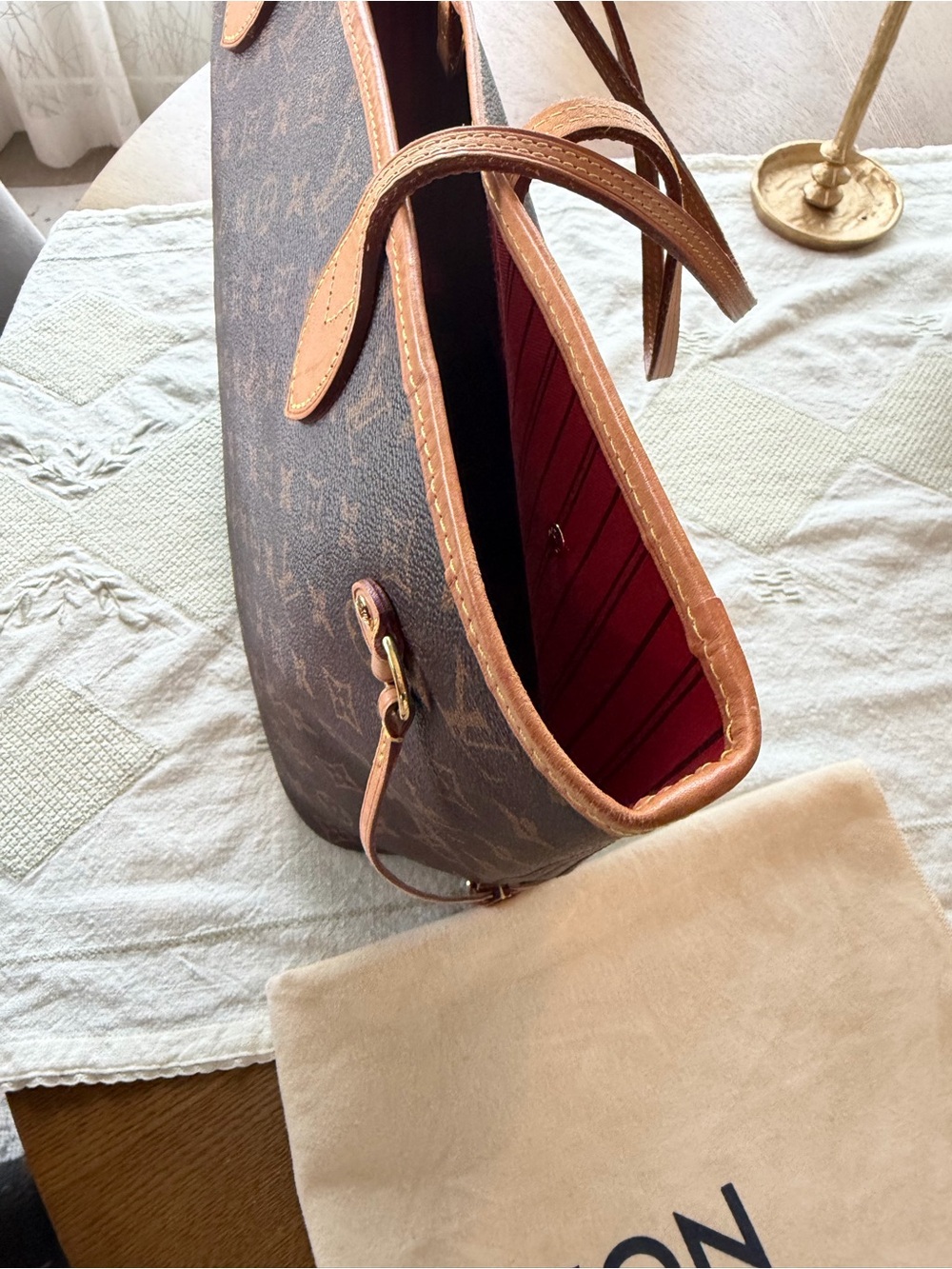 Louis Vuitton Monogram Canvas Neverfull Tote with Red Striped Interior - Picture 3 of 14